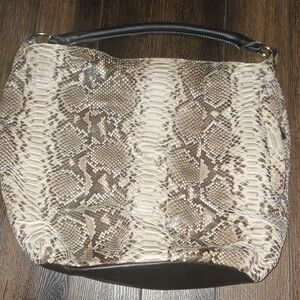 Snakeskin Patterned Handbag with Black Handle